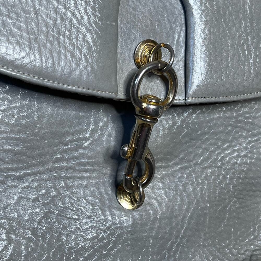 SUSAN GAIL Vintage Gray Pebbled Leather Shoulder Bag Gold Hardware Tapestry - Picture 6 of 8